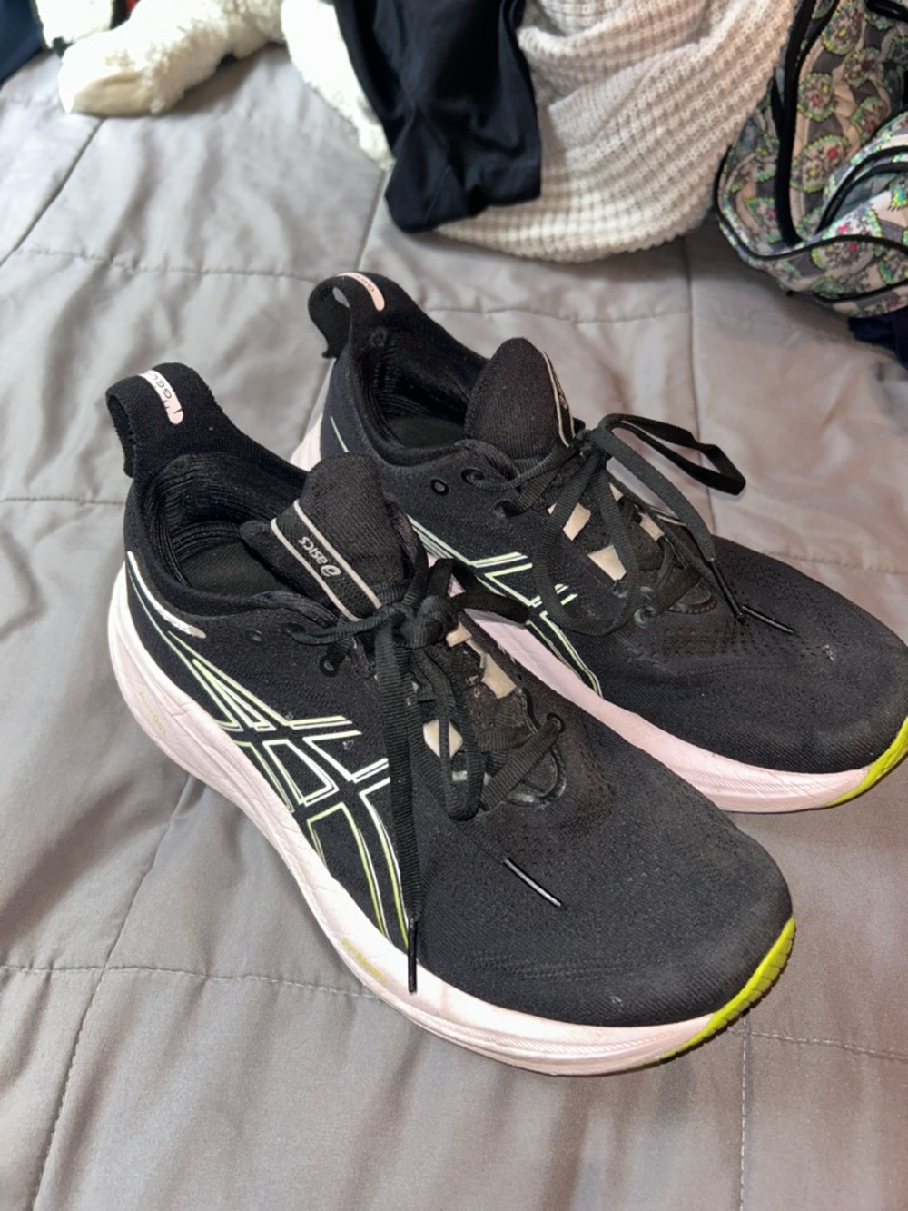 Asics Black Running Shoes with Pink & Lime Accents